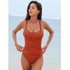 CUPSHE Women’s Tankini Sets Two Piece Swimsuit Reversible Bottom Mid Rise Bathing Suit Ruched Crossback Tie(Brick Red/Floral)