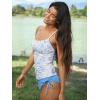 CUPSHE Women’s Tankini Sets Two Piece Swimsuit Scoop Neck Ruched Adjustable Straps Drawstring Mid Rise(Sky Blue/Floral)