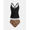 CUPSHE Women’s Tankini Sets Two Piece Swimsuit Scoop Neck V Cut Double Straps Self Tied Bathing Suit Ruched Tummy(Black/Brown Leopard)