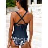 CUPSHE Women’s Tankini Sets Two Piece Swimsuit Scoop Neck V Cut Double Straps Self Tied Bathing Suit Ruched Tummy(Navy Blue/Floral)