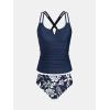 CUPSHE Women’s Tankini Sets Two Piece Swimsuit Scoop Neck V Cut Double Straps Self Tied Bathing Suit Ruched Tummy(Navy Blue/Floral)
