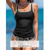 CUPSHE Women’s Tankini Sets Two Piece Swimsuit Square Neck Stitching Bathing Suit Ruching Adjustable Wide Straps(Black/White Floral)