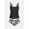 CUPSHE Women’s Tankini Sets Two Piece Swimsuit Square Neck Stitching Bathing Suit Ruching Adjustable Wide Straps(Black/White Floral)