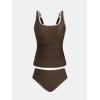 CUPSHE Women’s Tankini Sets Two Piece Swimsuit Square Neck Stitching Bathing Suit Ruching Adjustable Wide Straps(Brown)