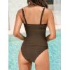 CUPSHE Women’s Tankini Sets Two Piece Swimsuit Square Neck Stitching Bathing Suit Ruching Adjustable Wide Straps(Brown)