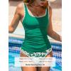 CUPSHE Women’s Tankini Sets Two Piece Swimsuit Square Neck Stitching Bathing Suit Ruching Adjustable Wide Straps(Emerald Green)