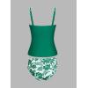 CUPSHE Women’s Tankini Sets Two Piece Swimsuit Square Neck Stitching Bathing Suit Ruching Adjustable Wide Straps(Emerald Green)