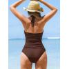 CUPSHE Women’s Tankini Sets Two Piece Swimsuit U Wire Mesh Bathing Suit Halter Strap Mid Rise Ruched Swimwear(Brown)