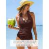 CUPSHE Women’s Tankini Sets Two Piece Swimsuit U Wire Mesh Bathing Suit Halter Strap Mid Rise Ruched Swimwear(Brown)