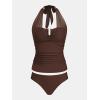 CUPSHE Women’s Tankini Sets Two Piece Swimsuit U Wire Mesh Bathing Suit Halter Strap Mid Rise Ruched Swimwear(Brown)