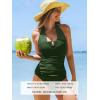 CUPSHE Women’s Tankini Sets Two Piece Swimsuit U Wire Mesh Bathing Suit Halter Strap Mid Rise Ruched Swimwear(Green)