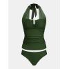 CUPSHE Women’s Tankini Sets Two Piece Swimsuit U Wire Mesh Bathing Suit Halter Strap Mid Rise Ruched Swimwear(Green)