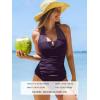 CUPSHE Women’s Tankini Sets Two Piece Swimsuit U Wire Mesh Bathing Suit Halter Strap Mid Rise Ruched Swimwear(Purple)