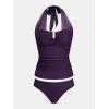 CUPSHE Women’s Tankini Sets Two Piece Swimsuit U Wire Mesh Bathing Suit Halter Strap Mid Rise Ruched Swimwear(Purple)