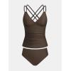 CUPSHE Women’s Tankini Sets Two Piece Swimsuit V Neck Crisscross Adjustable Double Straps Ruched Mid Rise(Chocolate Brown)