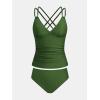 CUPSHE Women’s Tankini Sets Two Piece Swimsuit V Neck Crisscross Adjustable Double Straps Ruched Mid Rise(Forest Green)