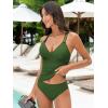 CUPSHE Women’s Tankini Sets Two Piece Swimsuit V Neck Crisscross Adjustable Double Straps Ruched Mid Rise(Forest Green)