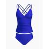 CUPSHE Women’s Tankini Sets Two Piece Swimsuit V Neck Crisscross Adjustable Double Straps Ruched Mid Rise(Royal Blue)