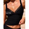 CUPSHE Women’s Tankini Sets V Neck Lace Trim Two Piece Swimsuit Adjustable Straps Self Tie Swimwear Ruching(Black)