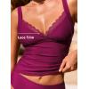 CUPSHE Women’s Tankini Sets V Neck Lace Trim Two Piece Swimsuit Adjustable Straps Self Tie Swimwear Ruching(Wine Red)