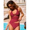 CUPSHE Women’s Tankini Sets V Neck Two Piece Cutout Tummy Control Halter Bathing Suits(Ruby Blue)