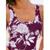 CUPSHE Women’s Tankini Swimsuit Scalloped Scoop Neck Bathing Suit Cutout Back Hook Mid Rise(Burgundy/White Floral)