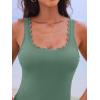 CUPSHE Women’s Tankini Swimsuit Scalloped Scoop Neck Bathing Suit Cutout Back Hook Mid Rise(Sage Green)