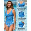CUPSHE Women’s Tankini Swimsuit V Neck Bathing Suit Adjustable Straps Mesh Cutout Back Self Tie Swimwear Ruching(Azure Blue/Floral)