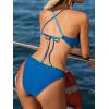 CUPSHE Women’s Two Piece Bikini Sets V Neck Bathing Suits Color Block Stitching Crossback Self Tie Mid Rise(Blue/Yellow)
