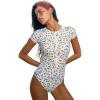 CUPSHE One Piece Swimsuit for Women Mock Neck Zipper Short Sleeve Bathing Suit(Light Yellow/Ditsy Floral)