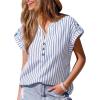 CUPSHE Stripe Shirts for Women Button Down Cap Sleeve Work Tops V Neck Collar Blouses Business Casual Outfits(White)