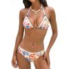 CUPSHE Women’s Bikini Set Two Piece Swimsuit Halter Strap V Neck Triangle Bathing Suit Backless Self Tie Cute(Ivory/Pink/Blue)