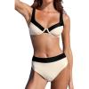 CUPSHE Women’s Bikini Sets Two Piece Bathing Suit High Waisted Underwire Wide Adjustable Straps Color Block Back Hook(White Cream/Black)