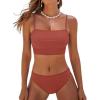 CUPSHE Women’s Bikini Sets Two Piece Swimsuit Bandeau Top Square Neck Mid Rise Ruched Bathing Suit Spaghetti Straps(Brick Red)