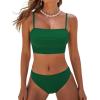 CUPSHE Women’s Bikini Sets Two Piece Swimsuit Bandeau Top Square Neck Mid Rise Ruched Bathing Suit Spaghetti Straps(Dark Green)