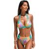 CUPSHE Women’s Bikini Sets Two Piece Swimsuit Halter V Neck Back Hook Cutout Stitching Cheeky Bottom(Mint Blue/Tropical)