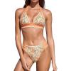 CUPSHE Women’s Bikini Sets Two Piece Swimsuit Halter V Neck Back Hook Cutout Stitching Cheeky Bottom(Orange/Yellow Floral)