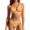 CUPSHE Women’s Bikini Sets Two Piece Swimsuit Halter V Neck Back Hook Cutout Stitching Cheeky Bottom(Yellow Floral)
