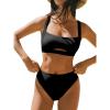 CUPSHE Women’s Bikini Sets Two Piece Swimsuit Square Neck High Waisted Textured Cut Out Adjustable Straps(Black)
