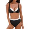 CUPSHE Women’s Bikini Sets Two Piece Swimsuit Underwire High Waisted Bathing Suit Back Hook Color Block(Black/Beige)
