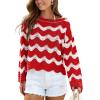 CUPSHE Women’s Crochet Cover Up Long Sleeve Striped Beach Cover Up Top Summer Casual Knit Tops for Swimwear(Top Only)(Red Stripes)