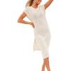 CUPSHE Women’s Crochet Swimsuit Cover Ups Short Sleeve Split Summer Casual Beach Cover Up Dress for Swimwear(White)