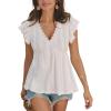 CUPSHE Women’s Lace Trimmed V Neck Ruffled Sleeve T-Shirt Flared Eyelet Sleeveless Cute Tank Tops(White)