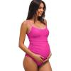 CUPSHE Women’s Maternity One Piece Swimsuit Adjustable Strap Ruched Shell Stitched Back Cutout Bathing Suit for Pregnancy(Fuchsia)