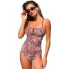 CUPSHE Women’s One Piece Swimsuit Bandeau Neck Cutout Adjustable Crisscross Self Tie Bathing Suit Ruching Swimwear(Burgundy/Paisley)