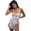 CUPSHE Women’s One Piece Swimsuit Bathing Suit Scoop Neck Swimdress Wide Straps Tie Knot Swim Skirt(Orange/Blue Floral)