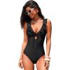 CUPSHE Women’s One Piece Swimsuit Deep V Neck Cutout Crossback Self Tie Ruffle Adjustable Straps Bathing Suit(Black)