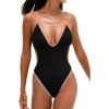 CUPSHE Women’s One Piece Swimsuit Plunge V Neck Crisscross Self Tie Adjustable Bathing Suit Monokini Swimwear(Black)