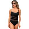 CUPSHE Women’s One Piece Swimsuit Scoop Neck Adjustable Straps Bathing Suit Mesh Panel Hook(Black)