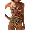 CUPSHE Women’s One Piece Swimsuit Scoop Neck Adjustable Straps Cutout Back Self Tie Bathing Suit(Brown Leopard/Red)